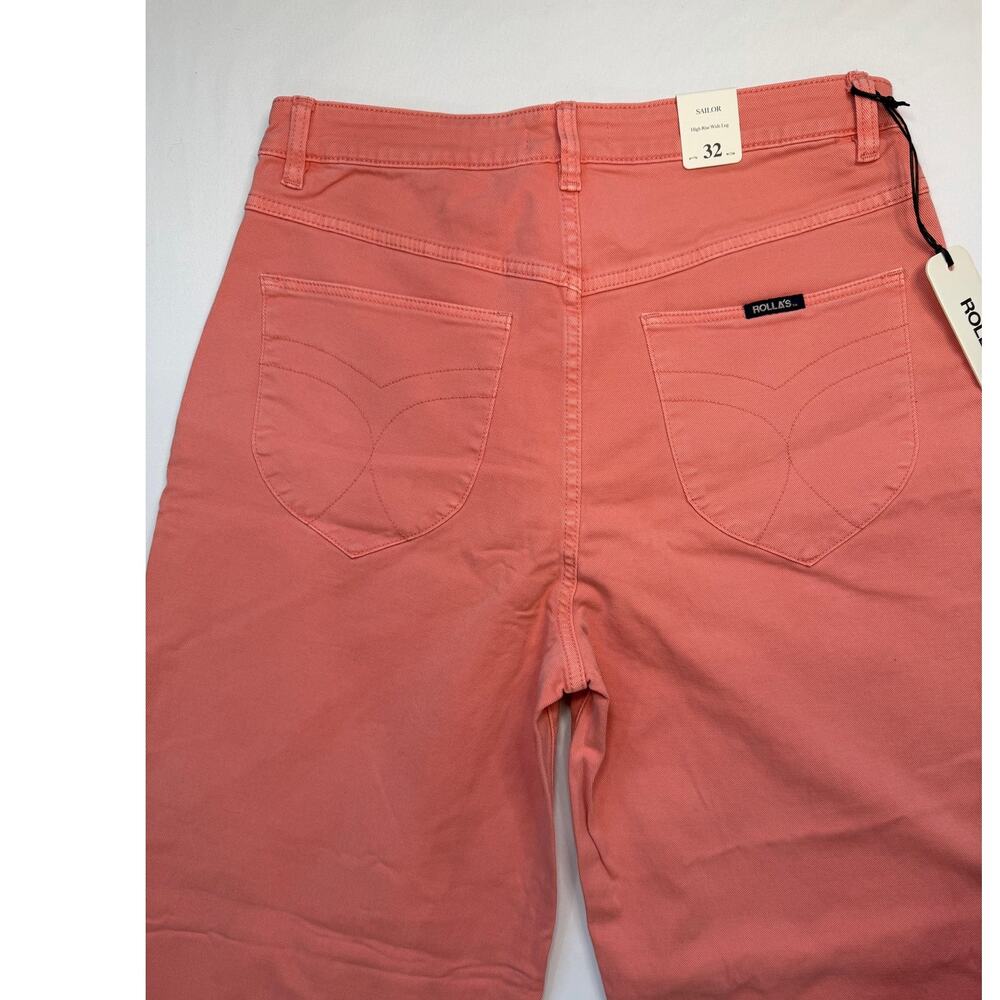 Rollas Sailor Drill High Rise Wide Leg Jeans Peach Pink Size 32 NWT - Picture 5 of 13
